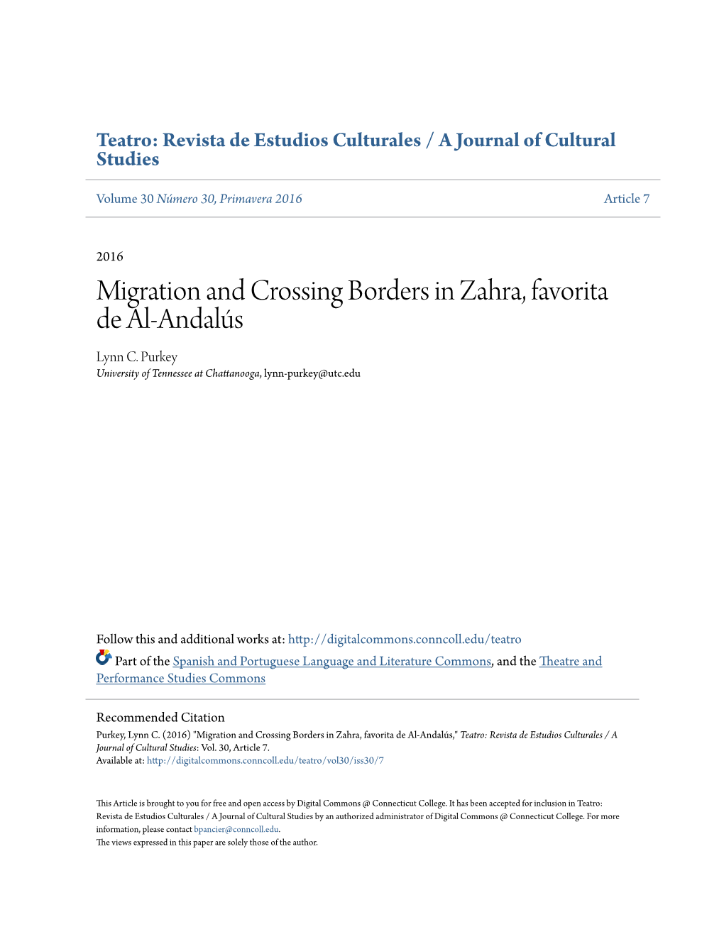 Migration and Crossing Borders in Zahra, Favorita De Al-Andalús Lynn C