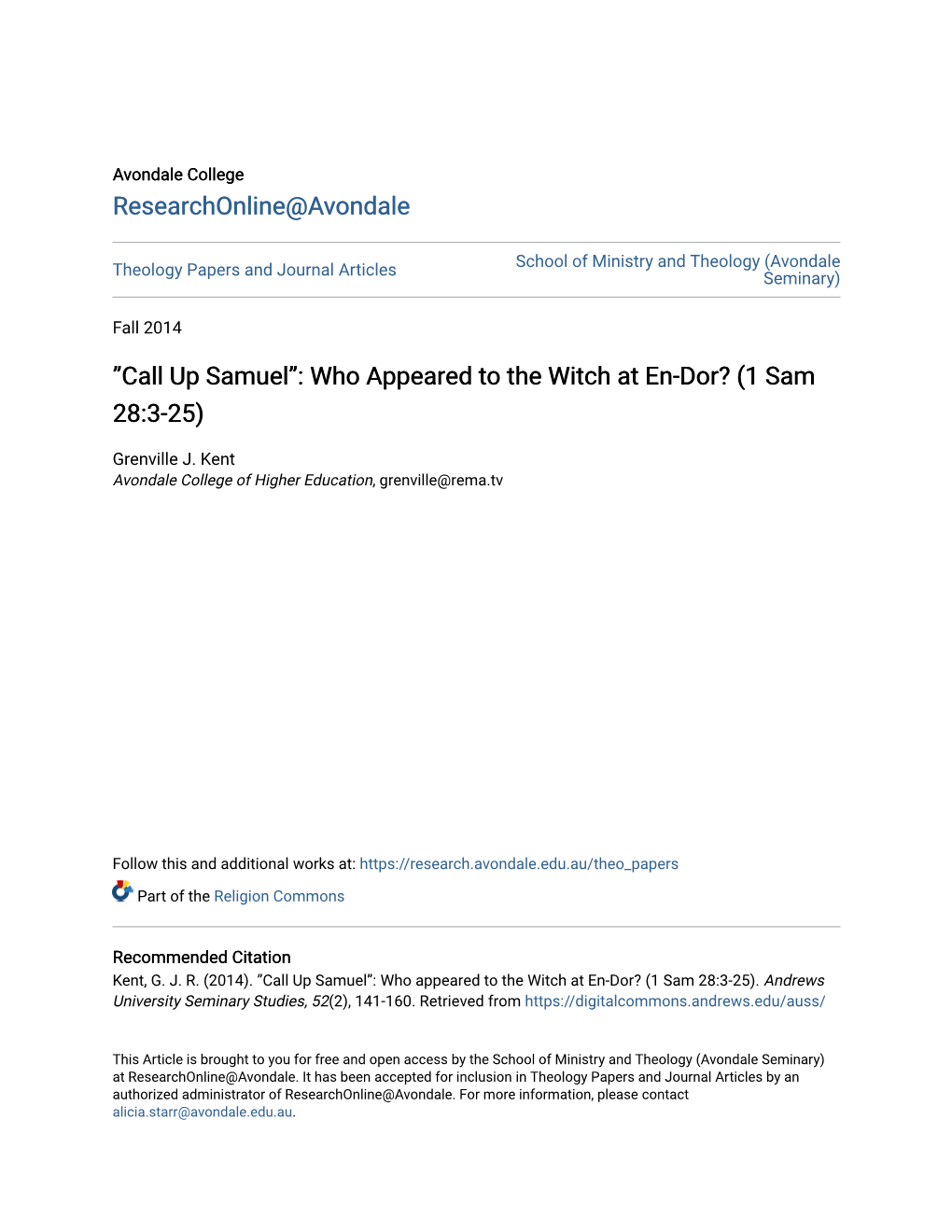 Call up Samuel”: Who Appeared to the Witch at En-Dor? (1 Sam 28:3-25)