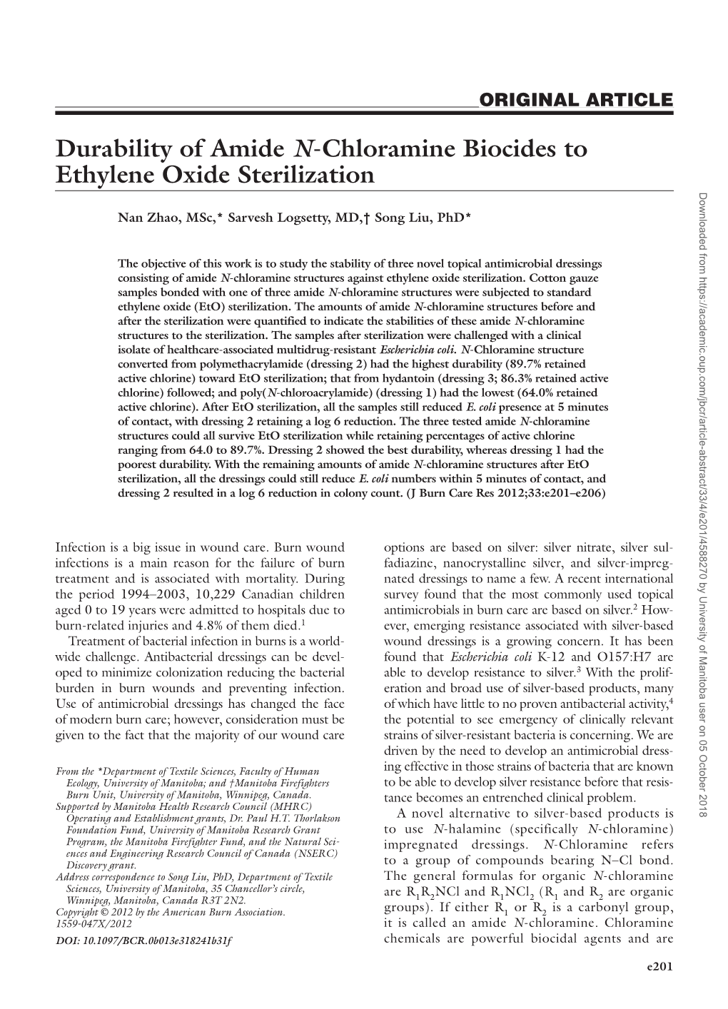 Durability of Amide N-Chloramine Biocides to Ethylene Oxide