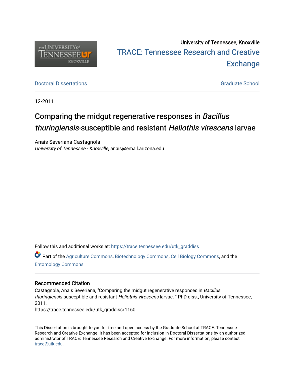 Comparing the Midgut Regenerative Responses in Bacillus Thuringiensis-Susceptible and Resistant Heliothis Virescens Larvae