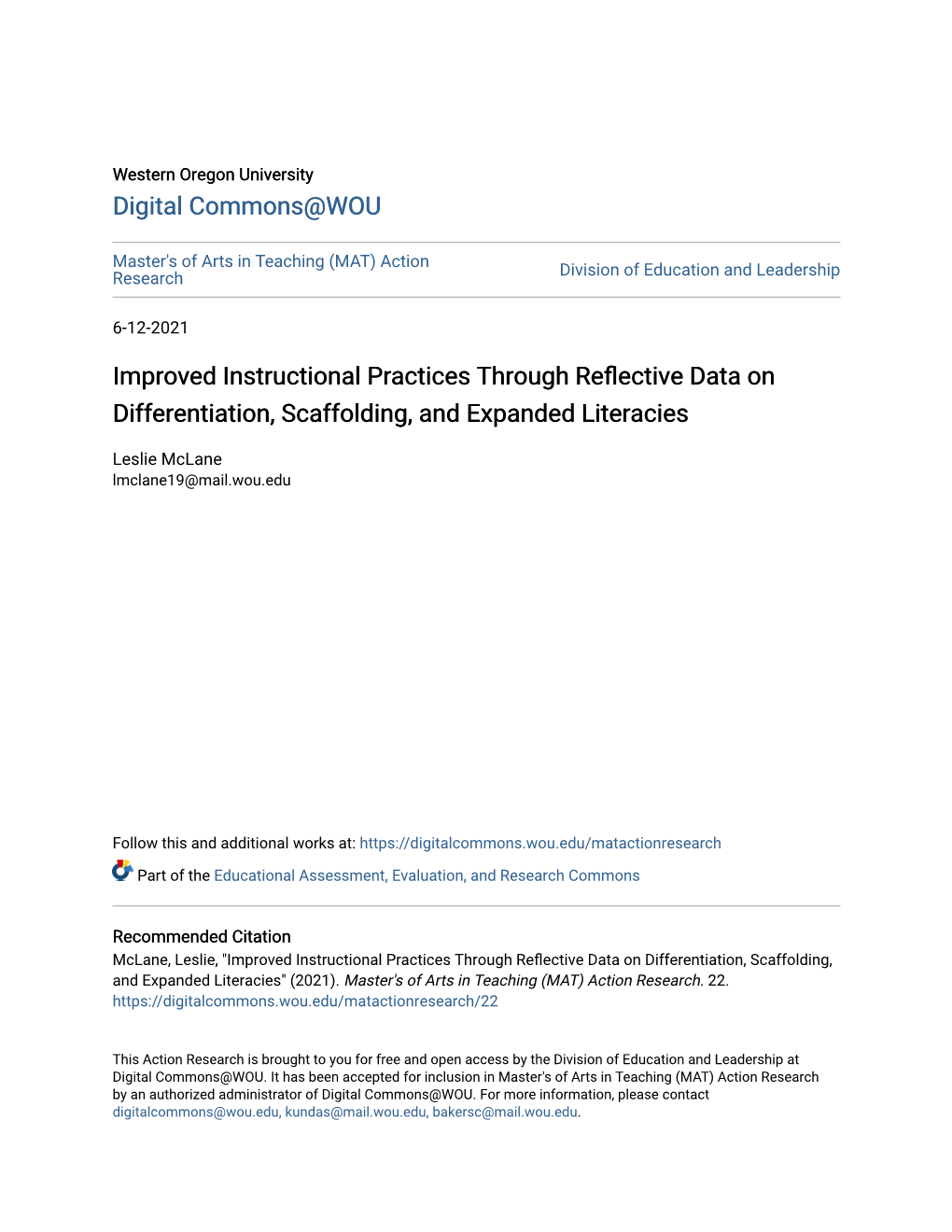 Improved Instructional Practices Through Reflective Data on Differentiation, Scaffolding, and Expanded Literacies