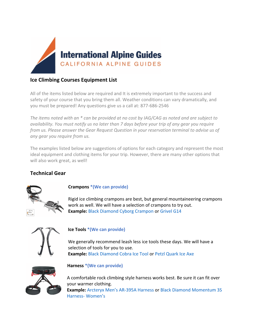 Ice Climbing Courses Equipment List Technical Gear