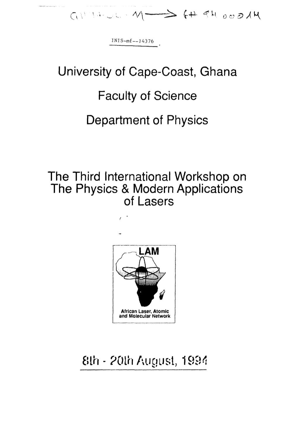 University of Cape-Coast, Ghana Faculty of Science Department of Physics