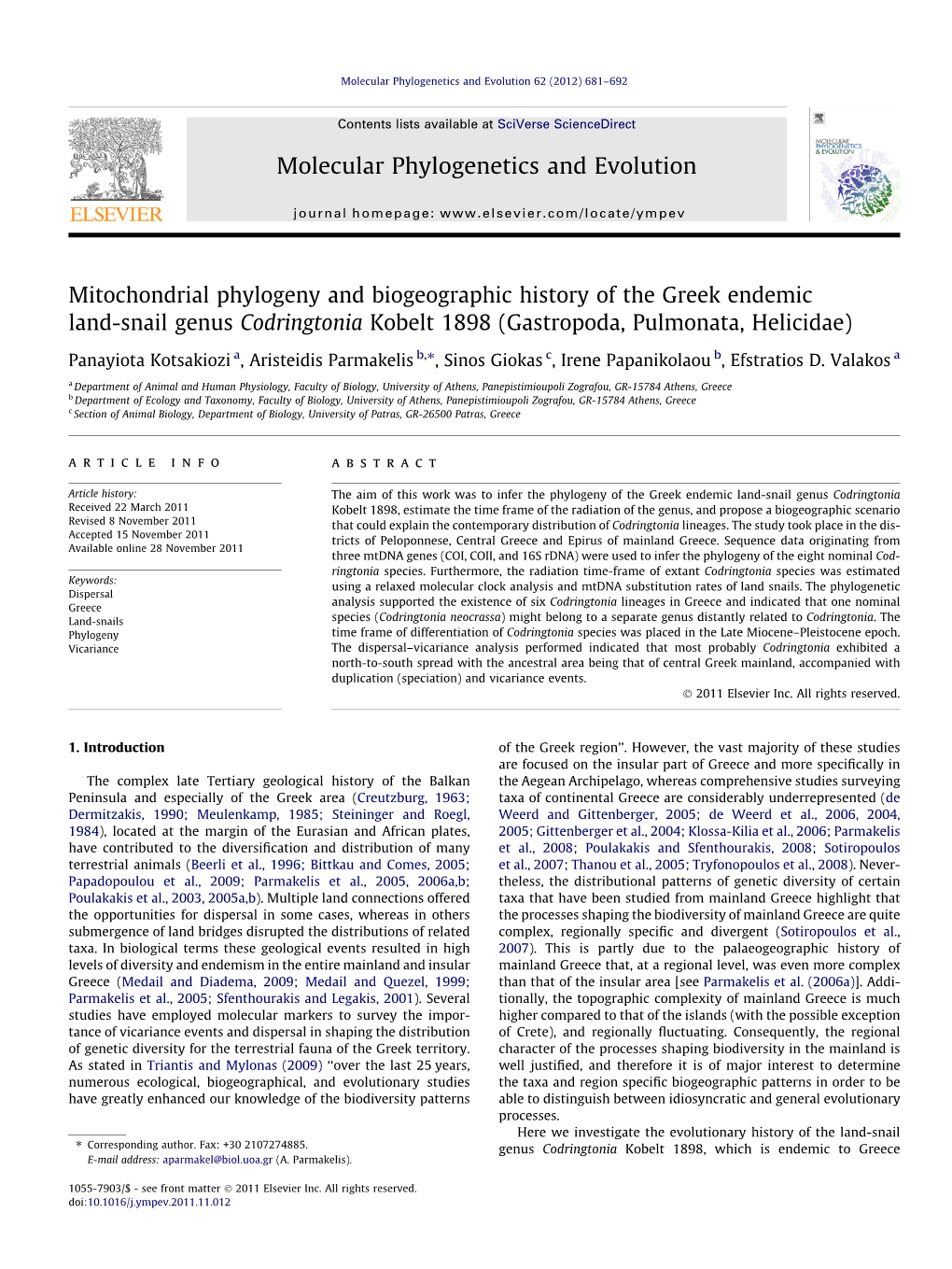 Molecular Phylogenetics and Evolution 62 (2012) 681–692