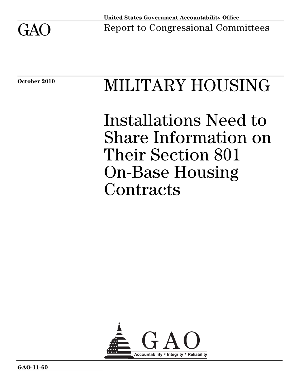 GAO-11-60 Military Housing: Installations Need to Share