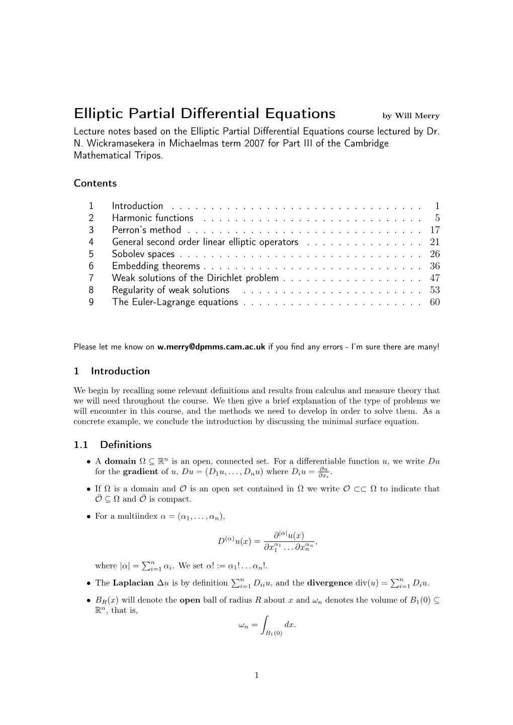 Elliptic Partial Differential Equations