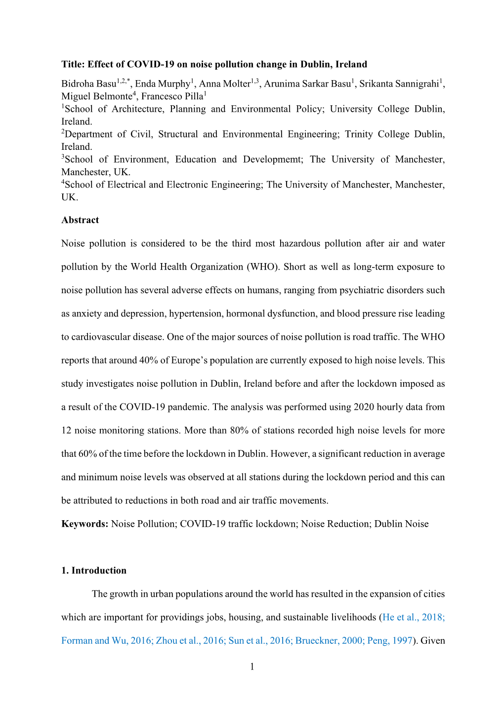 Effect of COVID-19 on Noise Pollution Change in Dublin, Ireland