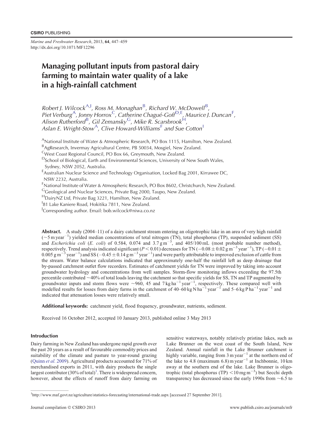 Managing Pollutant Inputs from Pastoral Dairy Farming to Maintain Water Quality of a Lake in a High-Rainfall Catchment