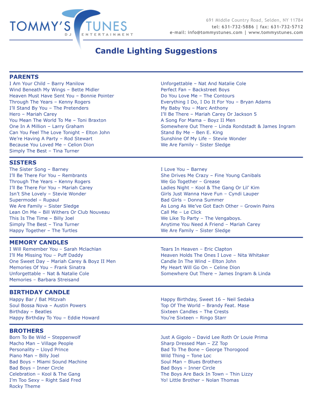 Candle Lighting Suggestions