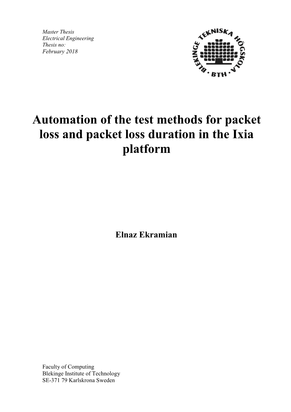 Automation of the Test Methods for Packet Loss and Packet Loss Duration in the Ixia Platform