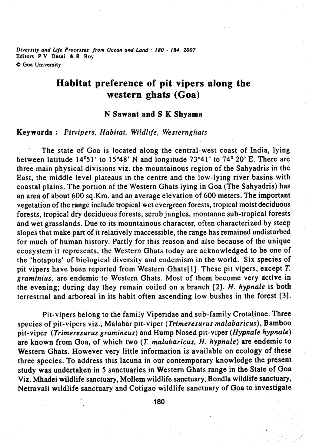 Habitat Preference of Pit Vipers Along the Western Ghats (Goa)