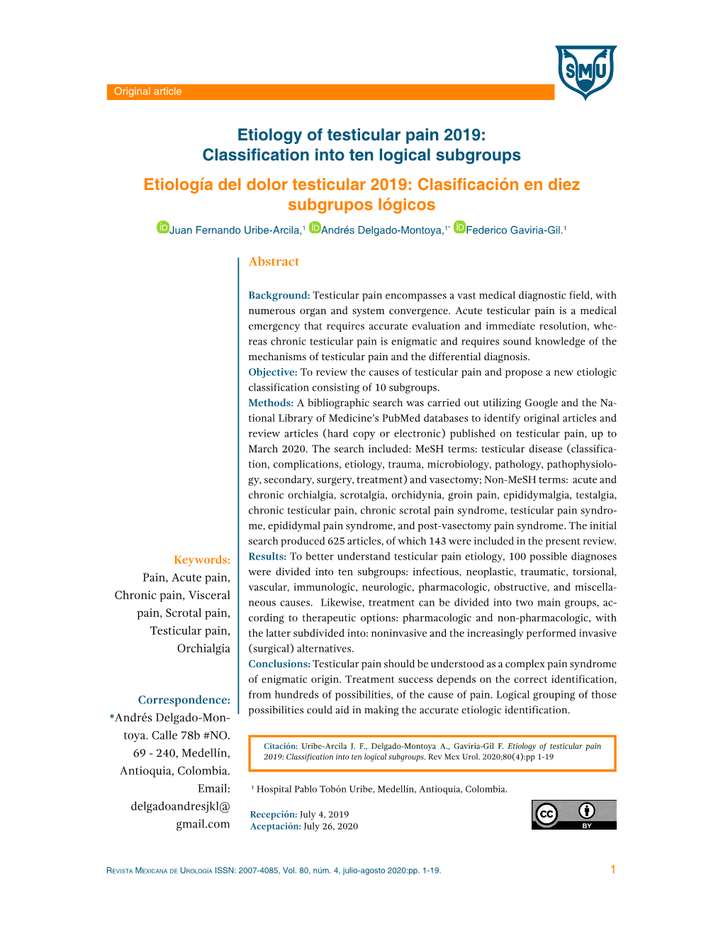 Etiology of Testicular Pain 2019