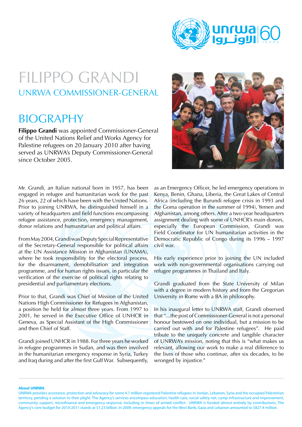Commissioner-General Filippo Grandi Biography