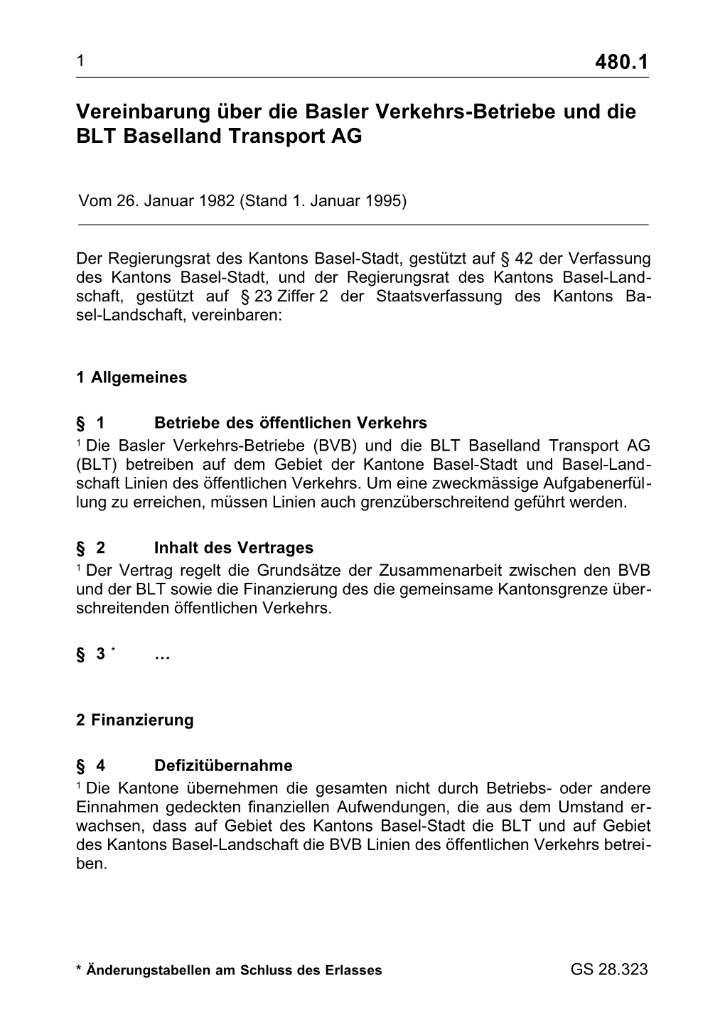 Vereinbarung Über Die Basler Verkehrs-Betriebe Und Die BLT Baselland Transport AG