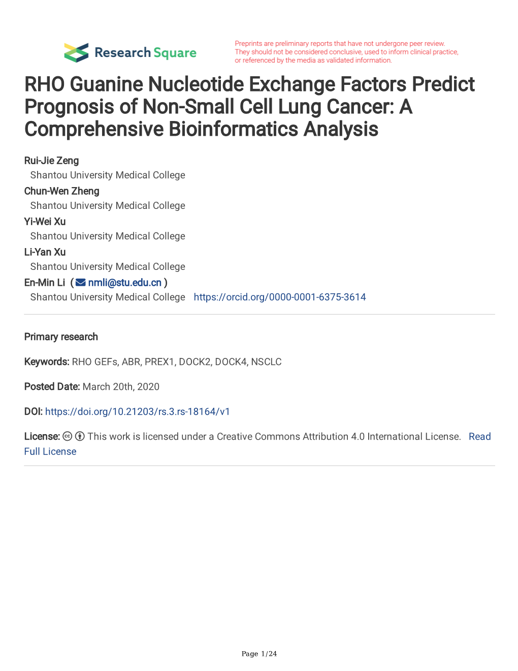 RHO Guanine Nucleotide Exchange Factors Predict Prognosis of Non-Small Cell Lung Cancer: a Comprehensive Bioinformatics Analysis