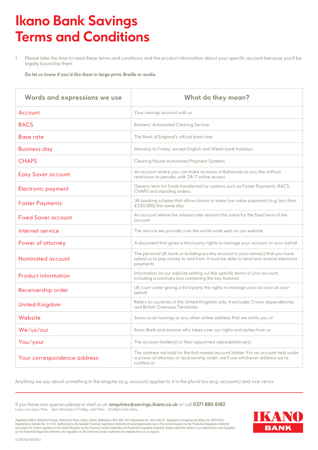 Ikano Bank Savings Terms and Conditions