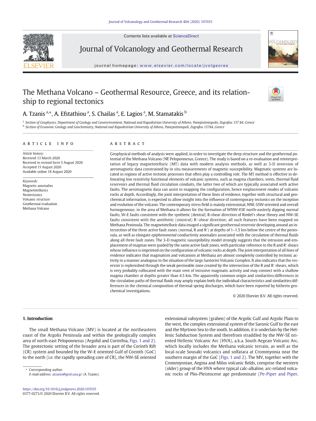 The Methana Volcano – Geothermal Resource, Greece, and Its Relation- Ship to Regional Tectonics