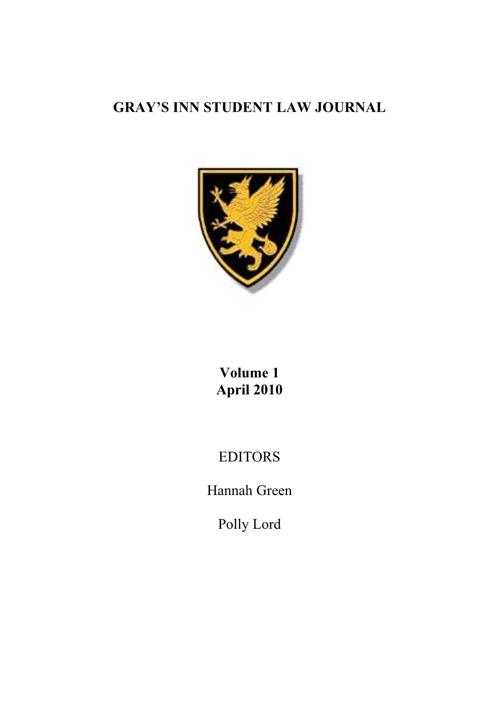 Student Law Journal, Volume I