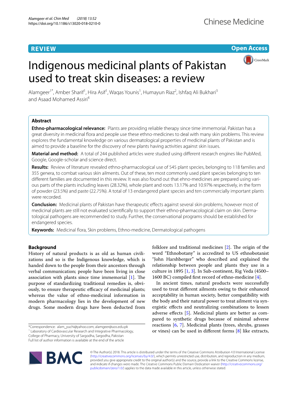 Indigenous Medicinal Plants of Pakistan Used to Treat Skin Diseases