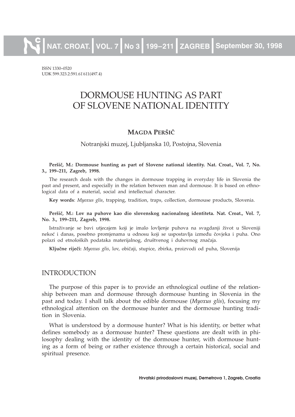 Dormouse Hunting As Part of Slovene National Identity