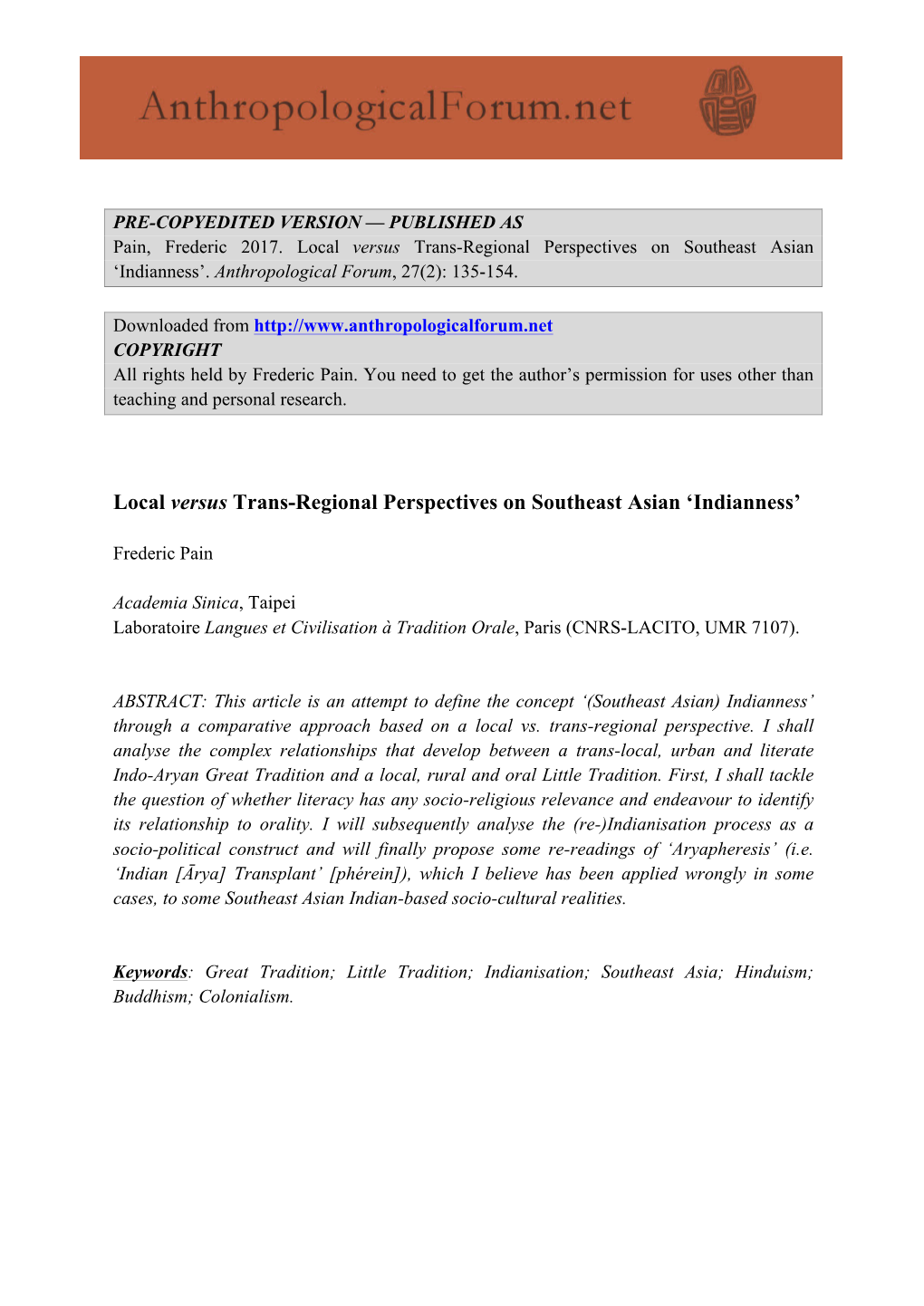 Local Versus Trans-Regional Perspectives on Southeast Asian ‘Indianness’