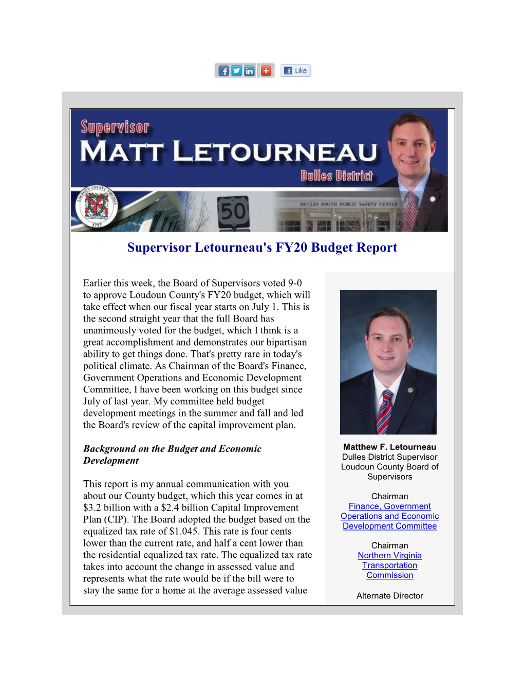 Supervisor Letourneau's FY20 Budget Report