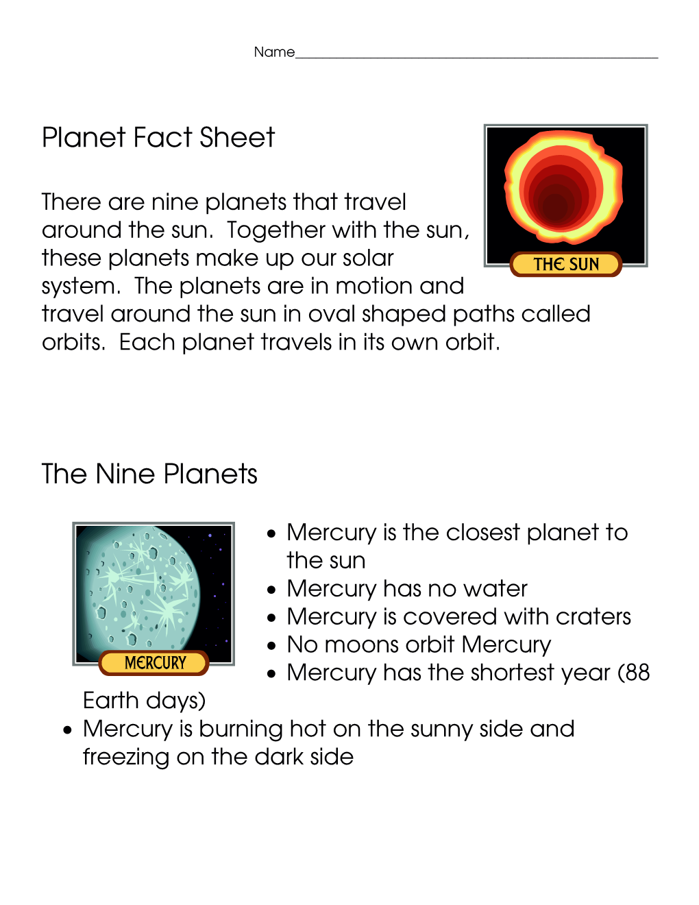 Planet Fact Sheet the Nine Planets