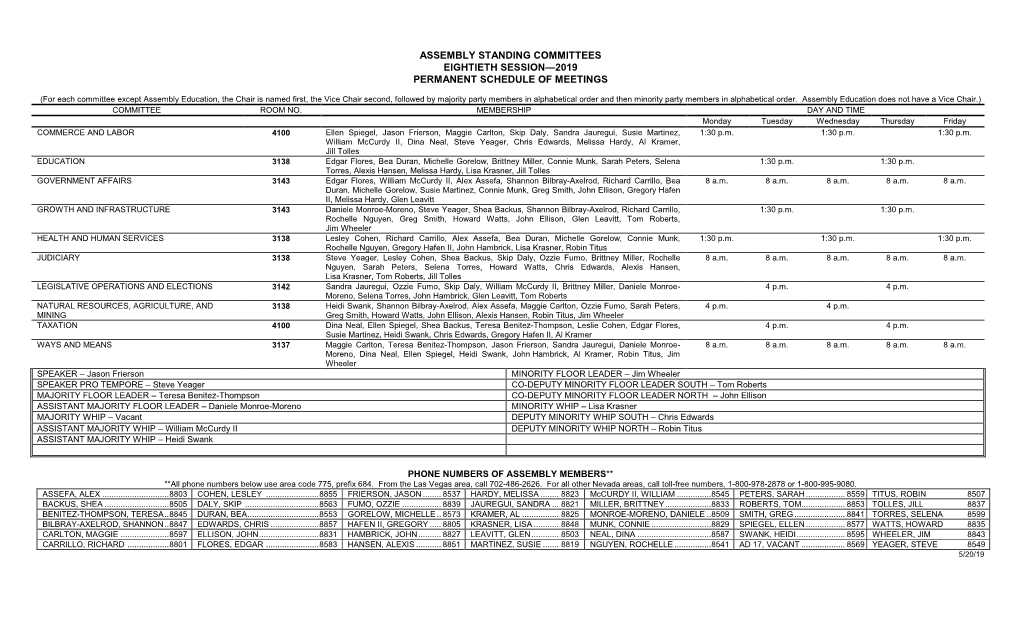 ASSEMBLY STANDING COMMITTEES (Revised Version, 12/30)