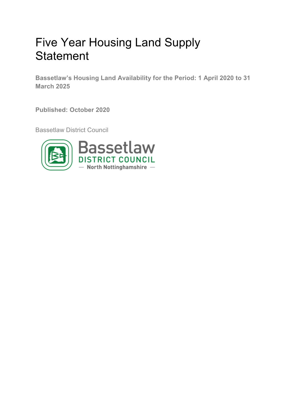 Five Year Housing Land Supply Statement