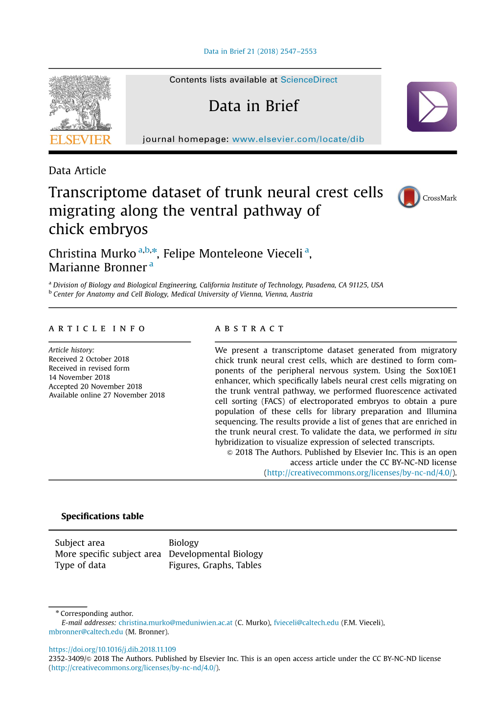 Transcriptome Dataset of Trunk Neural Crest Cells Migrating Along the Ventral Pathway of Chick Embryos