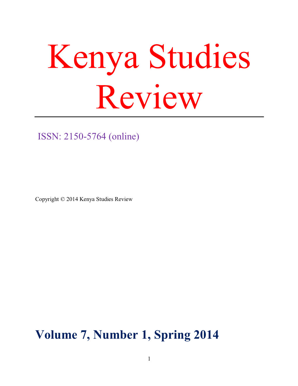 Kenya Studies Review, Volume 7, Number 1, Gender, Neocolonialism