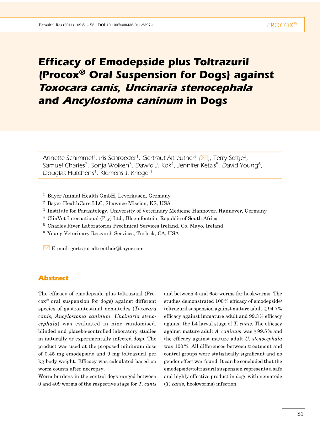 Toxocara Canis, Uncinaria Stenocephala and Ancylostoma Caninum in Dogs