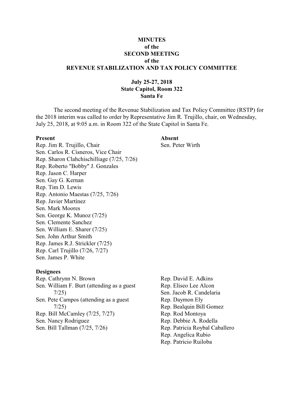 MINUTES of the SECOND MEETING of the REVENUE STABILIZATION and TAX POLICY COMMITTEE
