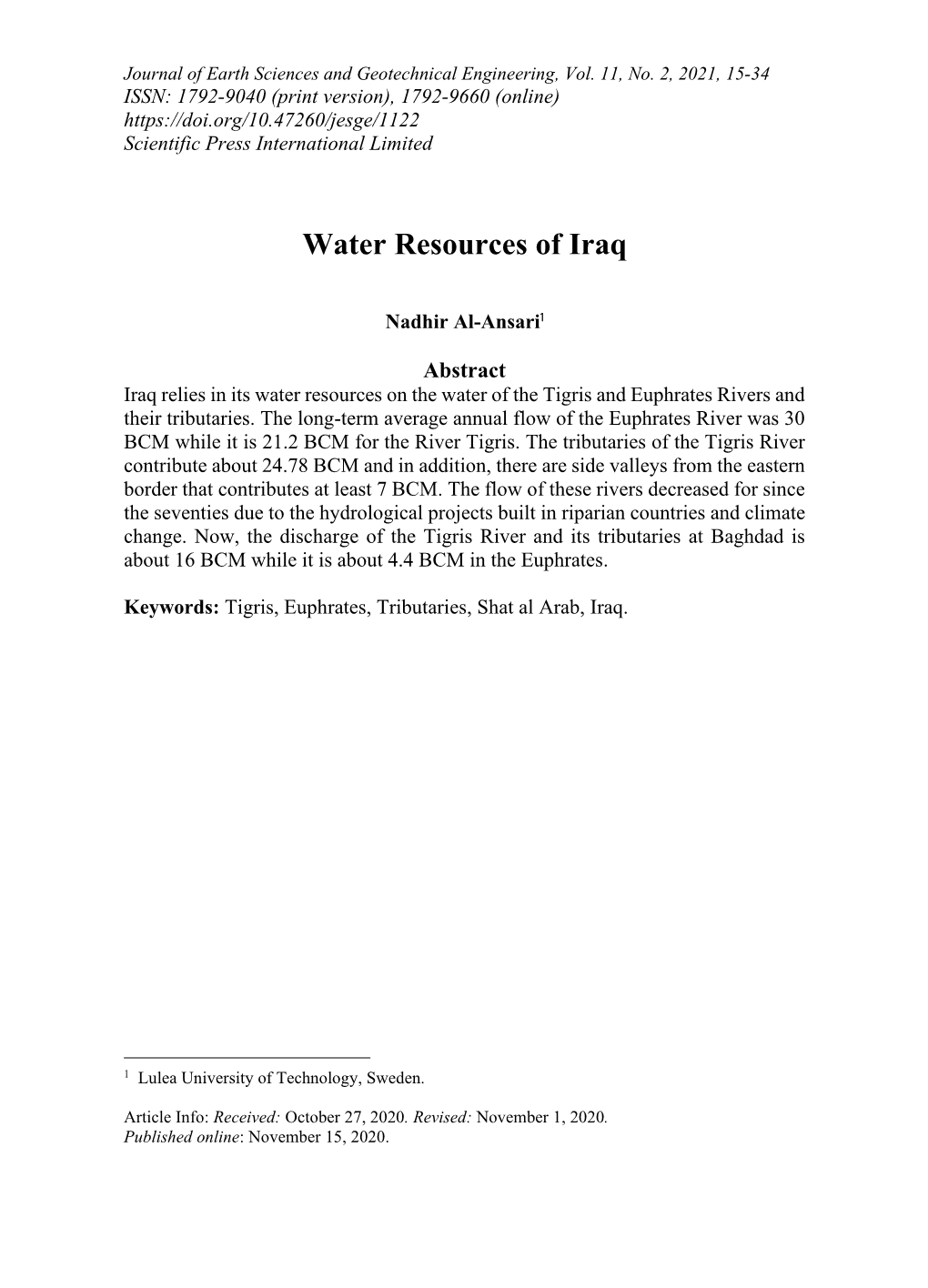 Water Resources of Iraq