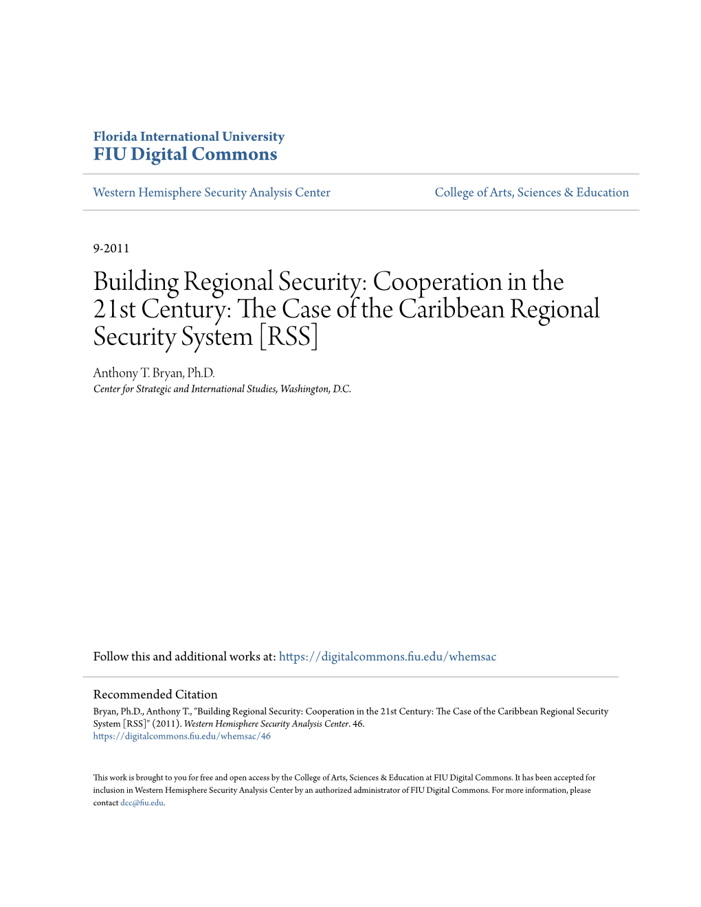 The Case of the Caribbean Regional Security System [RSS]