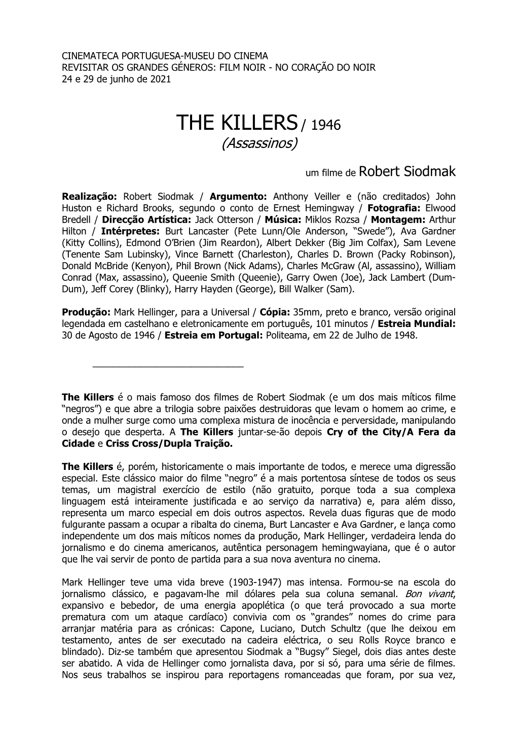 THE KILLERS / 1946 (Assassinos)