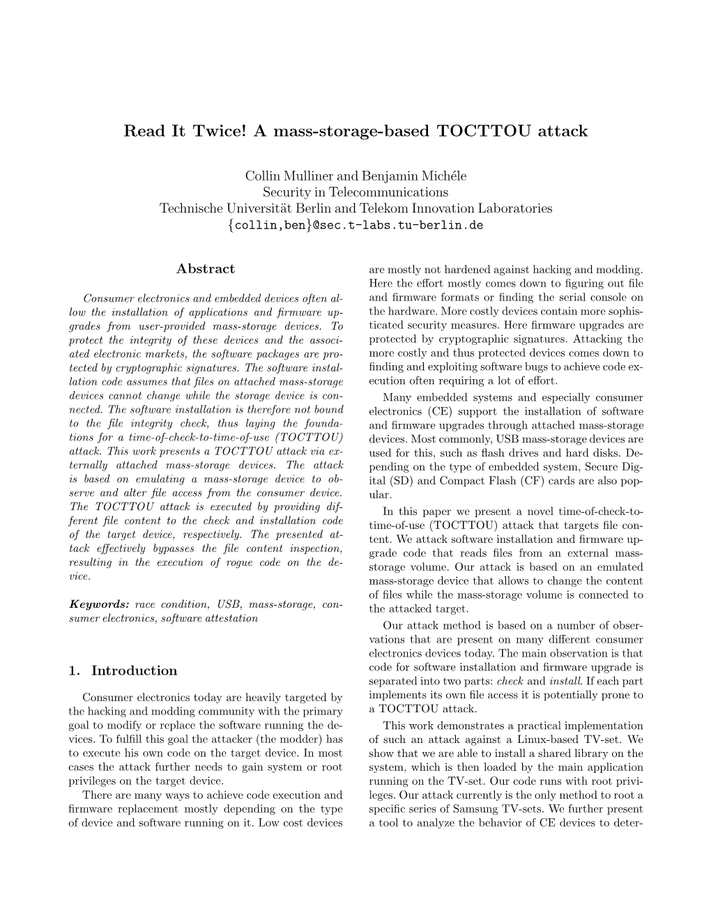 A Mass-Storage-Based TOCTTOU Attack