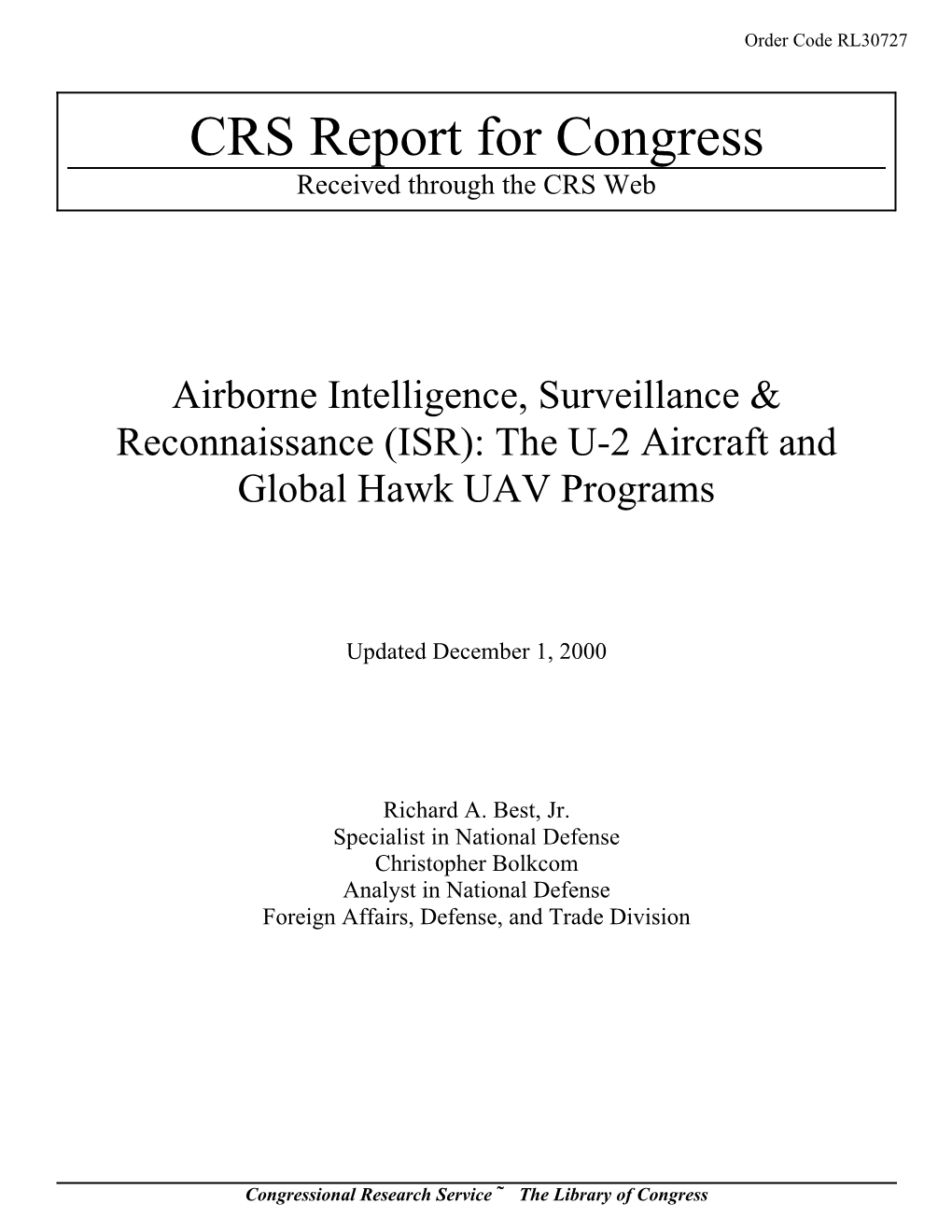 CRS Report for Congress Received Through the CRS Web