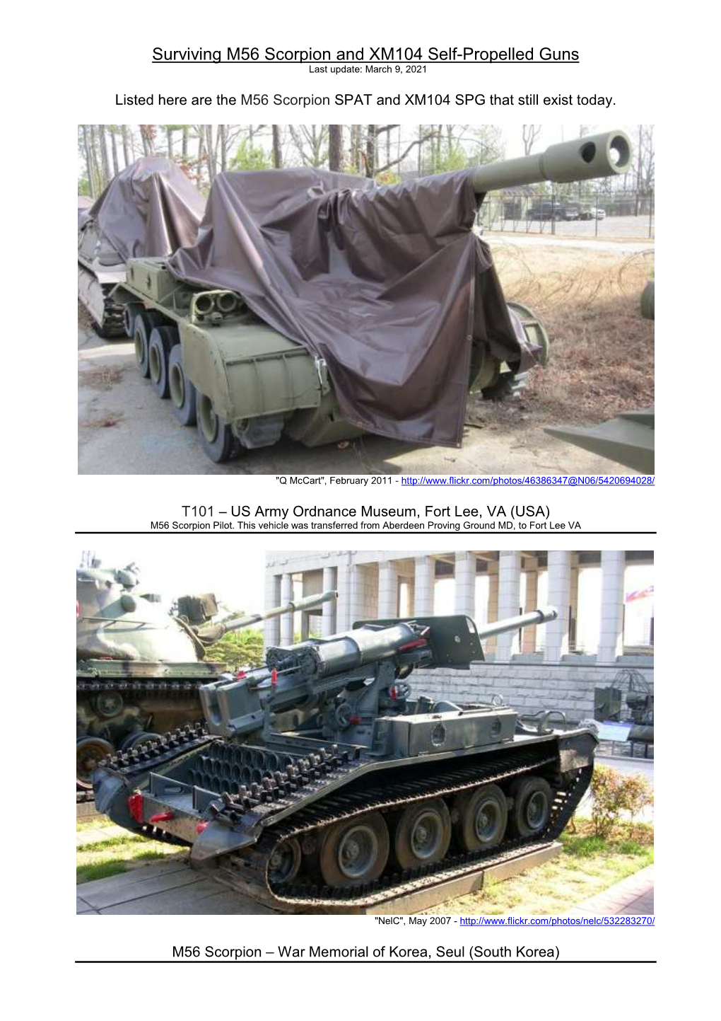 M56 Scorpion and XM104 Self-Propelled Guns Last Update: March 9, 2021