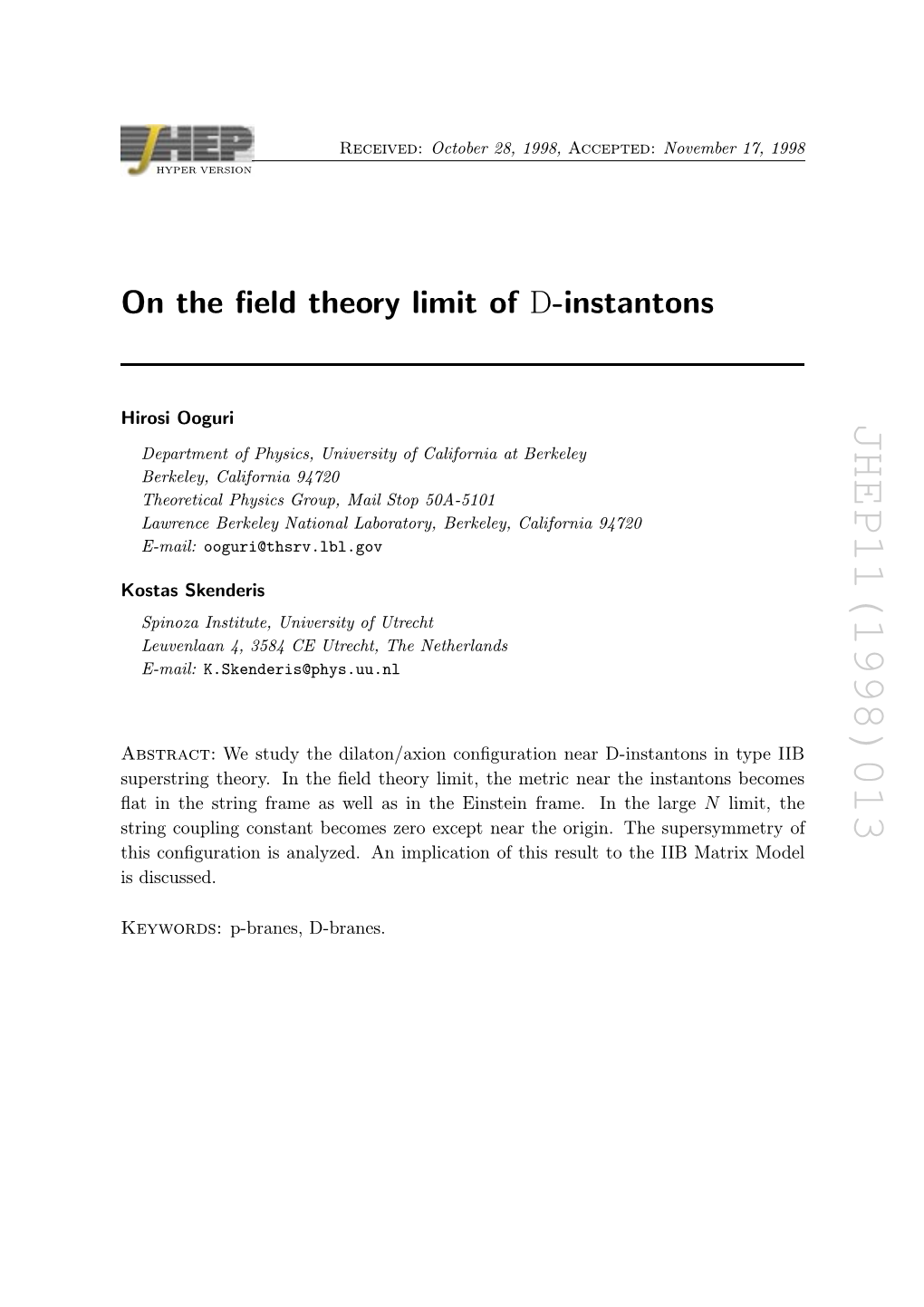 On the Field Theory Limit of D-Instantons