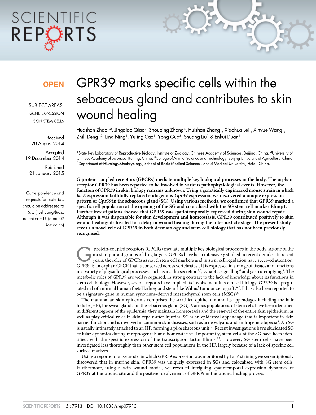 GPR39 Marks Specific Cells Within the Sebaceous Gland and Contributes To