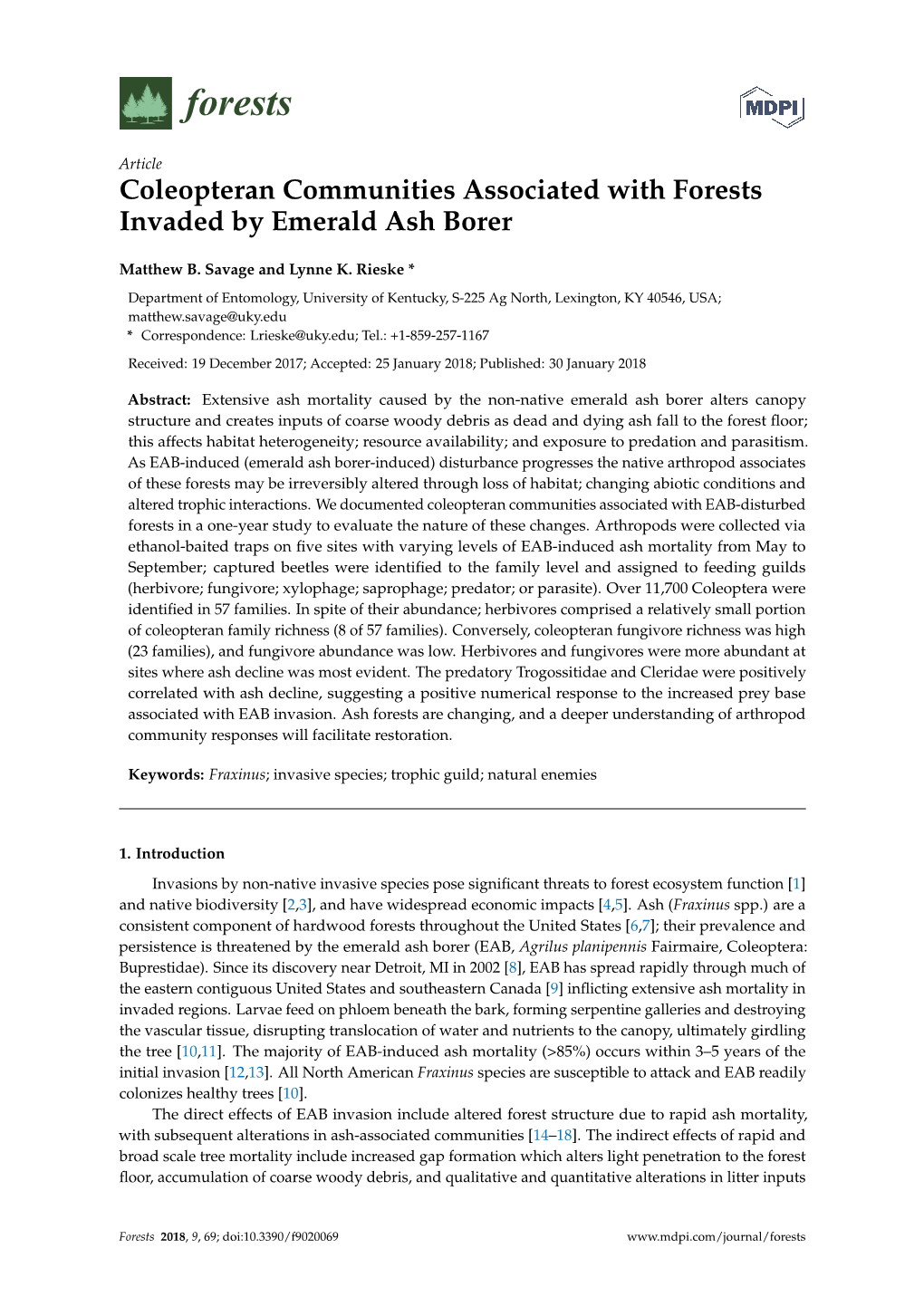 Coleopteran Communities Associated with Forests Invaded by Emerald Ash Borer