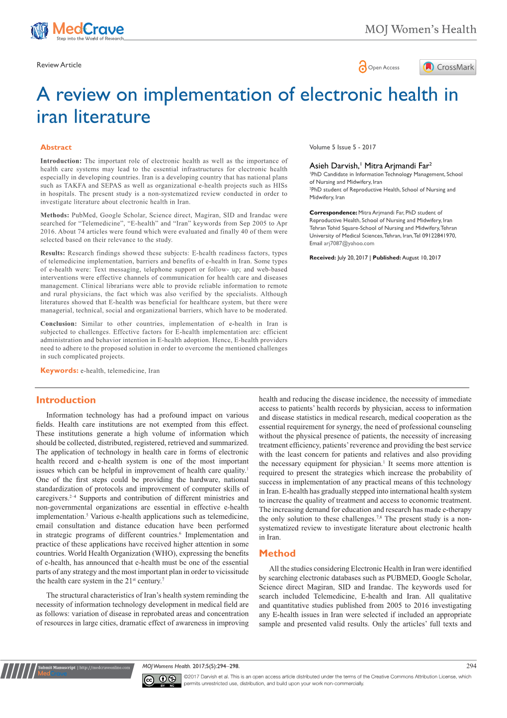 A Review on Implementation of Electronic Health in Iran Literature