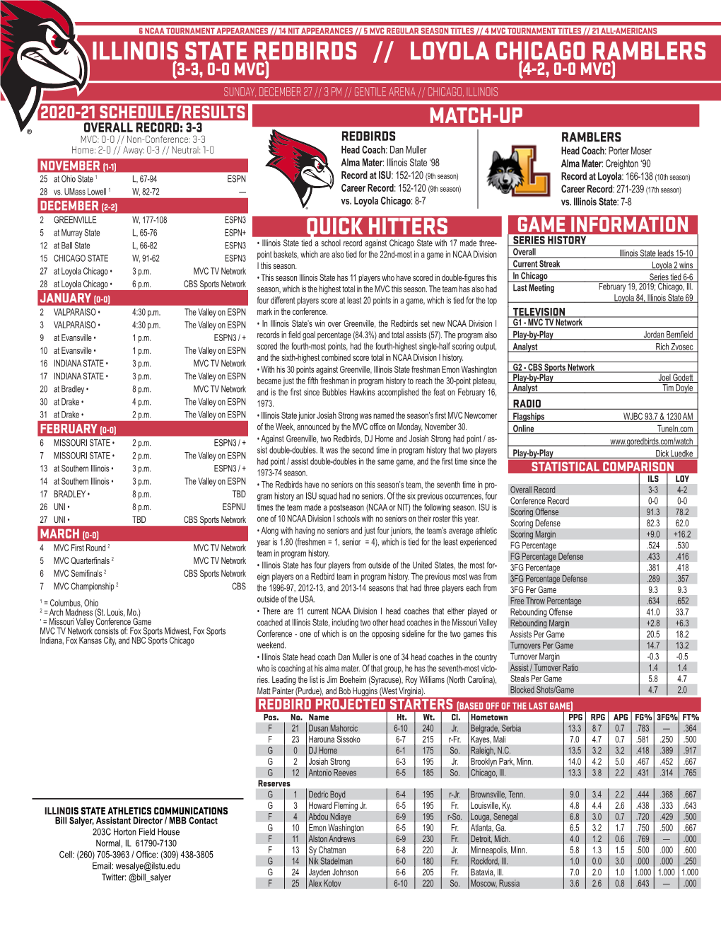 Illinois State Redbirds // Loyola Chicago Ramblers