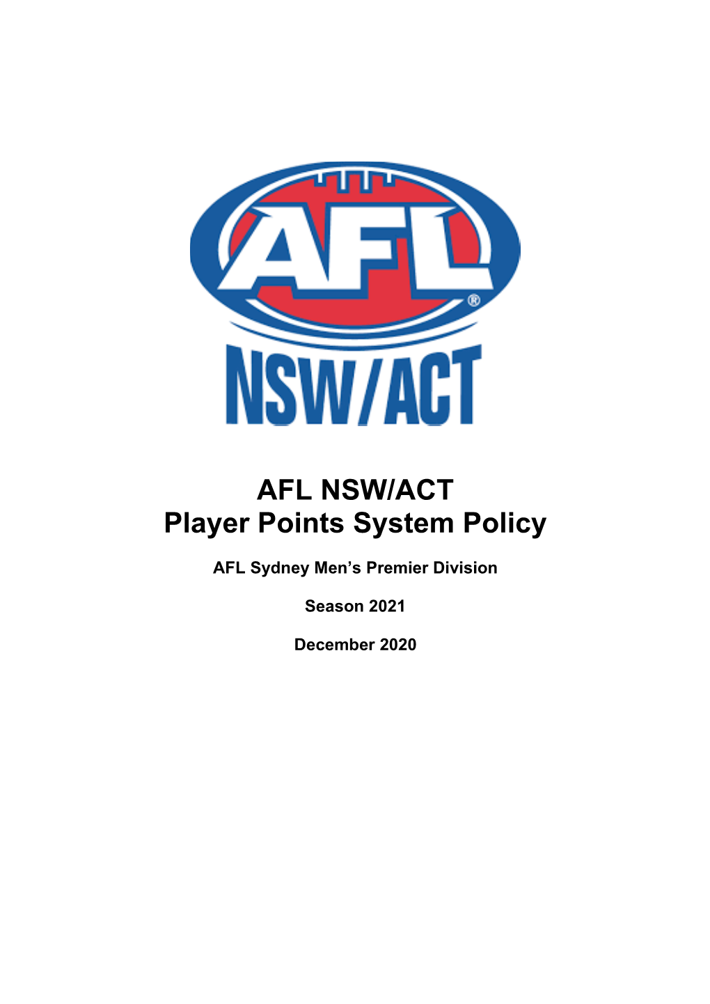 2021 AFL Sydney Men's Premier Division Player Points Policy