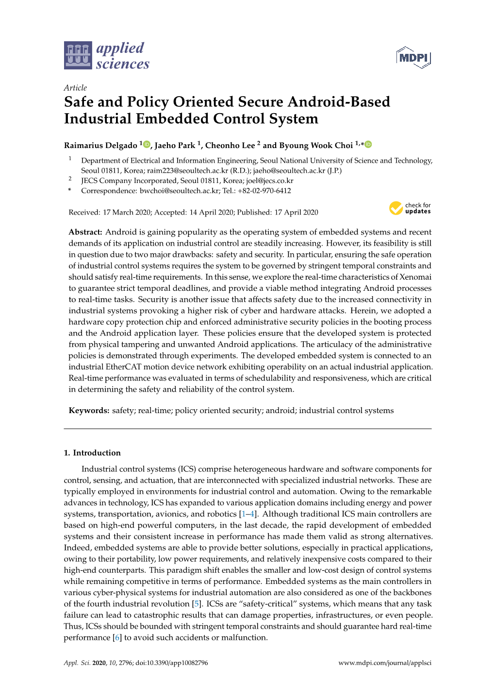 Safe and Policy Oriented Secure Android-Based Industrial Embedded Control System