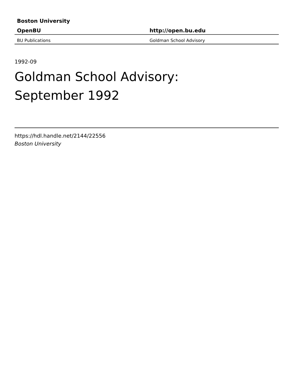 Goldman School Advisory