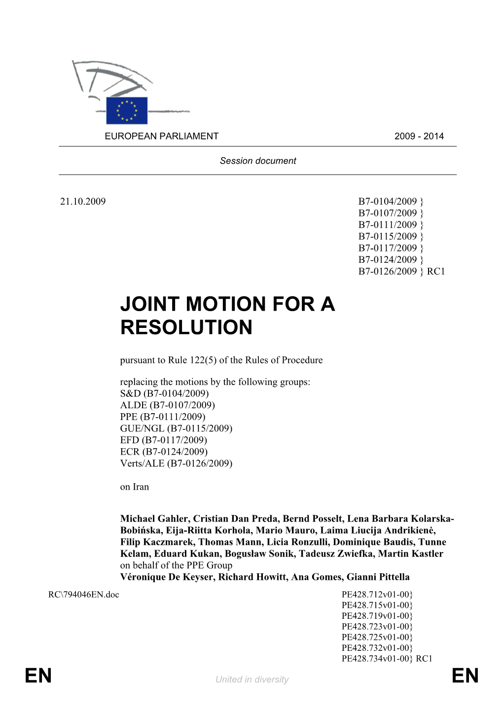 En En Joint Motion for a Resolution