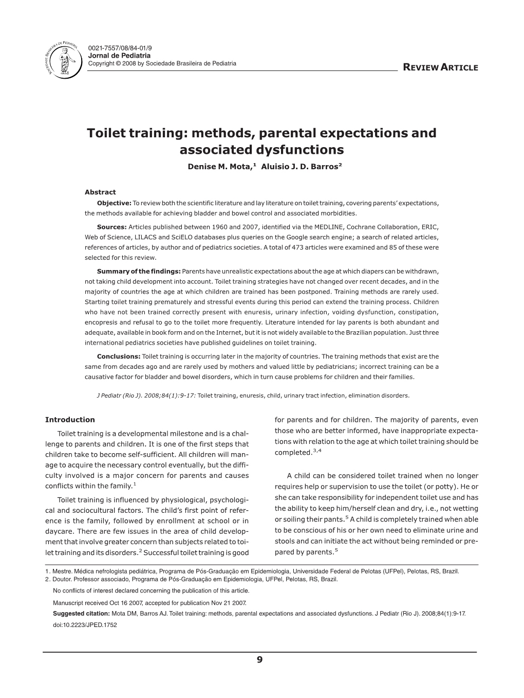 Toilet Training: Methods, Parental Expectations and Associated Dysfunctions Denise M