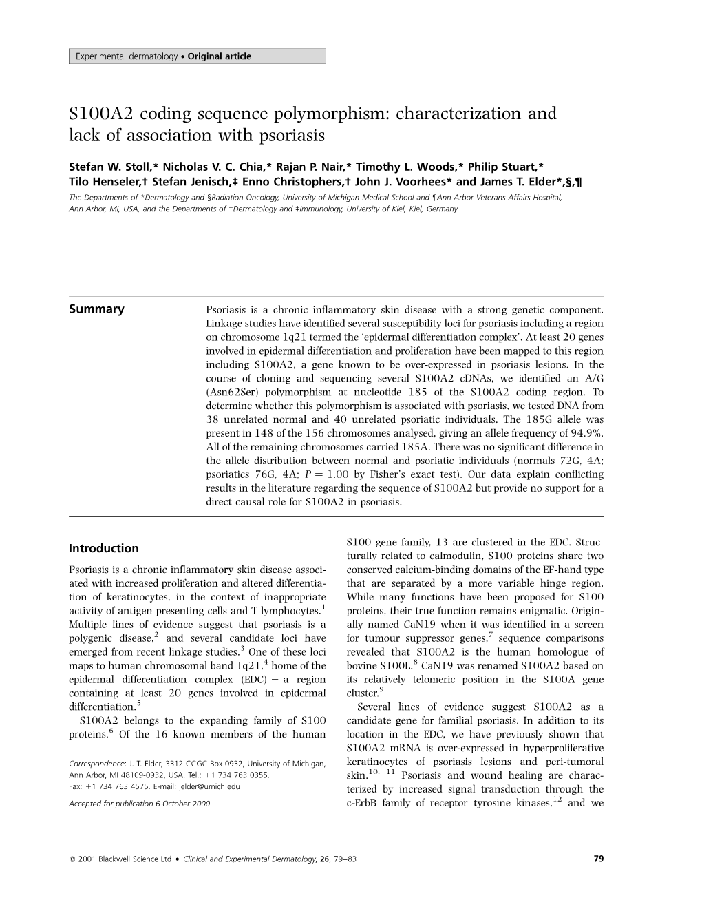 S100A2 Coding Sequence Polymorphism: Characterization and Lack of Association with Psoriasis